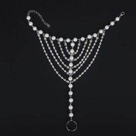 Wiwpar Silver Crystal Rhinestone Pearl Barefoot Sandal Anklet Vintage Toe Ring Anklet Summer Foot Chain Beach Wedding Anklet Bracelet Foot Chain Party Prom Accessories for Women (Silver)