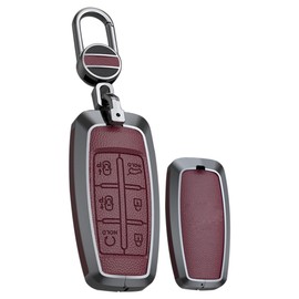 TECART Leather Key Fob Case Cover Fit for Hyundai Genesis G70 G80 G90 GV70 GV80 Keyless Entry Metal Remote Key Cover Red