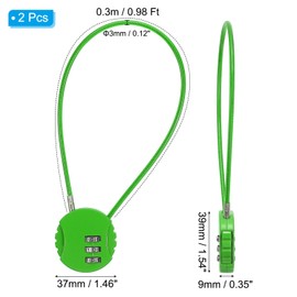 PATIKIL 2 Pack 3 Digit Combination Lock,Round Helmet Padlock Cable Lock Gym Locker Lock with 0.98Ft Flexible Security Steel Lock Wire for Bike Locker Travel Luggage, Green