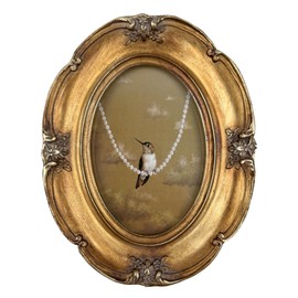 Emiyea 4x6 Vintage Bronze Oval Picture Frame - Glass Front Art Deco Photo Frame - Antique Gold Tabletop or Wall Hanging Frame