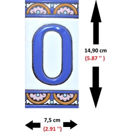 House numbers 6 inch. Handpainted house number tiles for signs, addresses and names. Address numbers for houses. House address numbers and letters. Design ARCO GRANDE 5,86" x 2,91" (NUMBER 0)