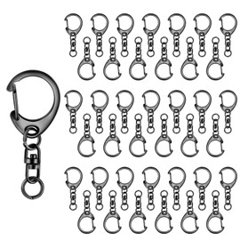 Roctee 50 Pcs Key Clasps Kit Metallic Black, Swivel Keychain Clip Lanyard Snap Hook, Lobster Claw Clasp Key Chain for DIY Crafts
