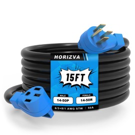 50 Amp Generator Cord, 15FT 50 Amp RV Extension Cord with NEMA 14-50P to 14-50R Connector, Heavy Duty 6/3+8/1 Gauge STW Wire, 4 Prong RV Power Cord for Camper & House, UL Listed (15FT)