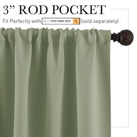 RYB HOME Short Curtains 45 inch 2 Panels Set, Room Darkening Small Window Drapes Thermal Insulated Cafe Curtains for Kitchen Dorm Transit Van, W 34 x L 45 inch, Sage Green