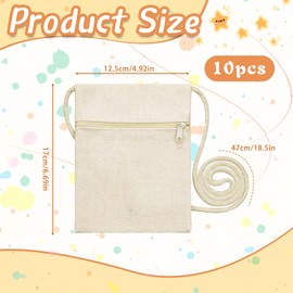 Pack of 10 Fabric Bags for Painting for Children, Blank Cotton Bag for Painting, Small Fabric Bags for Painting with Zip, Bags for Painting for Party, Nursery School, Craft Courses, DIY, beige,
