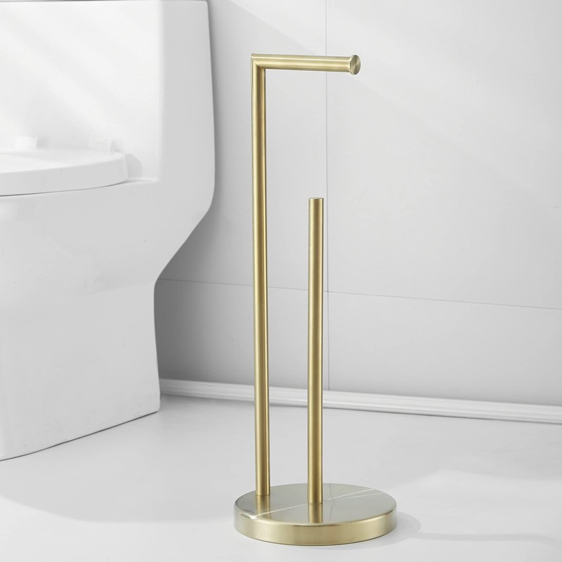 Free Standing Toilet Paper Roll Holder Stand with Reserve, Gold
