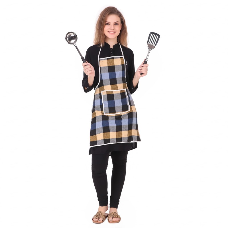 GLUN Waterproof Cotton Kitchen Apron with Front Pocket (Multicolour) Set