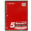 Top Flight Standards 5-Subject Wirebound Notebook, 200 Sheets, 3-Hole Punched,