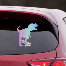 NBFU Decals T Rex Dinosaur Skateboard 1 (Holographic Opal Purple) (Set of 2) Premium Waterproof Vinyl Decal Stickers Laptop Phone Accessory Helmet Car Window Bumper Mug Tuber Cup Door Wall Decoration