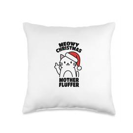 Meowy Christmas Mother Fluffer Xmas Cat Lovers Throw Pillow