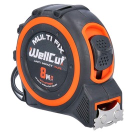 WellCut Retractable Tape Measure, with Metric & Imperial Dimensions, Rubberised Casing, Anti-Impact Design, Belt Clip, 8m, 25mm Wide (??WC-MT825)