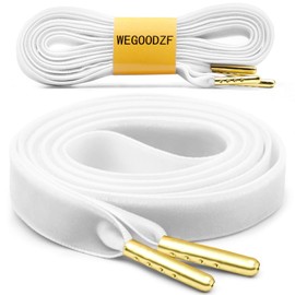 WEGOODZF Flat Velvet Sneakers Shoelaces: Wide White 63 inch Shoe Laces with Gold Tips - 2 Pair