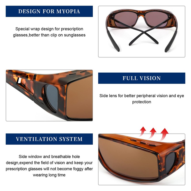 LVIOE Unisex Polarised Over Sunglasses, Fit Over Glasses for Glasses