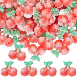 SUNNYCLUE 60Pcs Cherry Resin Charms Fruit Cabochons Bulk Flatback Red 3D Food Fruits Cherries Small Decorations Cabochon Charm for DIY Crafts Jewelry Hair Clip Embellishments Scrapbooking Accessories