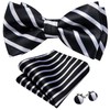 YOHOWA Black White Bow Tie Set Men Striped Adjustable Silk