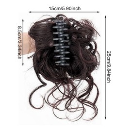 GWAWG Messy Bun Hair Piece，HAIR Claw Clip Short Ponytail，Synthetic Fake Hairpieces，Wavy Curly Claw Clip Hair，Light rown, Dark Brown, Black, Gold Wig Piece (dark brown)