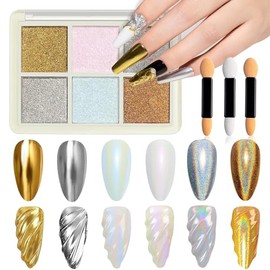 Decoración Uñas Polvo Cromo Efecto Espejo Colores Pigmentos Unas Manicura Nail Art