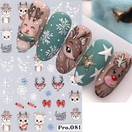 Cute Deer Christmas Nail Art Stickers Christmas Elk Nail Decals Snowflake Santa Claus Nail Design Nail Sticker 3D Self-Adhesive DIY Winter Nails Art Decoration 2 Sheets