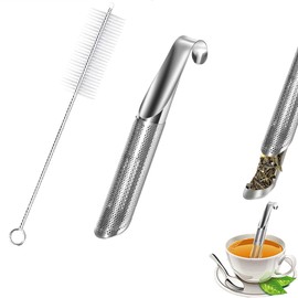 Tea Strainer, Teesieb für Losen Tee, Teeei für Losen Tee mit Hakengriff Edelstahl, Teesieb für Tasse, Wiederverwendbar Teeei Filter, für Tea, Rosentee(Ein Set, Filter+ Bürste)