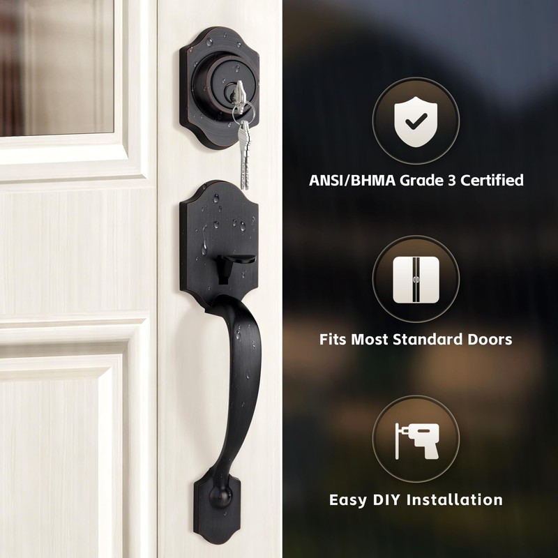 Gaurqiah Double Front Door Handleset with Deadbolt – Oil-Rubbed Bronze
