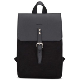 Expatrié Anna Small Women's Backpack Cotton Canvas and Vegan Leather High Quality Mini Daypack with Magnetic Closure Black