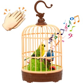 HWD Voice-Activated Induction Birds Birdcage Toy, Talking Chirping Fluttering Parrot Birds Toys Gifts for Baby Toddler Kids Children (B)