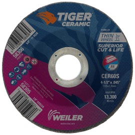 Weiler 58305 4-1/2 x .045 Tiger Ceramic Type 27 Cut Off Wheel CER60S 7/8 A.H (Pack of 25)