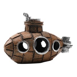 WinldMonmo Brown Retro Floating Submarine Ornament for Aquarium - Cute Resin Hovering Decor, Safe Interactive Tank Accessory for Betta, Cichlids, Goldfish, Shrimp, Hermit Crabs