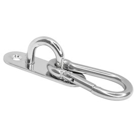 PRIOstahl Eye Plate Eye Plate Carabiner Hook – 1 x Cover Plate 80 x 25 mm + 1 x Carabiner 8 x 80 mm Wall Hook Ceiling Hook for Hanging Mounting for Sun Sail Punch Bag Hay Net Rustproof Stainless Steel