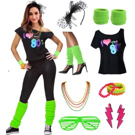 esrtyeryh Women Costume Womens I Love The 80's Disco 80s Costume Outfit Accessories, Green, L/XL