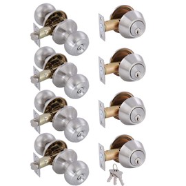 GITRANG (4 Pack) All Keyed Identical Deadbolt Door knob Single Cylinder Deadbolt Lock Combo Set, Classic Satin Nickel Exterior Door Knobs with Deadbolt Entrance and Front Door Lock