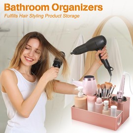 GFWARE Hair Tool Organizer - Bathroom Vanity Organizers and Storage, Hair Styling Accessories Hot Tools Organizer Hair Dryer, Blow Dryer, Curling Iron, Flat Iron, Hair Straightener, Pink