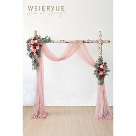 WEIERYUE Artificial Wedding Arch Flowers Kit(Pack of 3),2Pcs Artificial Flower Arch Decor,1Pcs Sheer Drape for Wedding Ceremony Arbor for WeddingCeremony (Cream red)