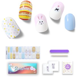 Osesshia Semi Cured Gel Nail Strips, 20 pcs Nail Wraps, Glaze Stickers, Salon Quality French Manicure, Full Decal Gel Polish Strips, Long Lasting SCG, Easy on, UV Required (Easter Bunny)