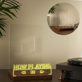 DREAMFORT Now Playing Vinyl Record Stand Light up Record Holder Wooden Acrylic for Vinyl Album Display and Storage Adjustable Brightness Vintage Music Decor(Musical Notes)