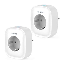 GHome Smart WiFi Socket 16 A, Alexa Socket 2 Packs, Smart Home Plug Compatible with Alexa Google Home, App Remote Control, Measure Power Consumption, Voice Control Timer, Only on 2.4 GHz WiFi, White