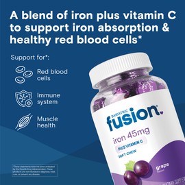 Bariatric Fusion Bariatric Fusion Iron Supplement for Women Anemia | Chewable Iron with Vitamin C | Grape Flavored Soft Chew | Gentle on Stomach Ferrous Fumarate for Women and Men | Gluten Free | 60 Count