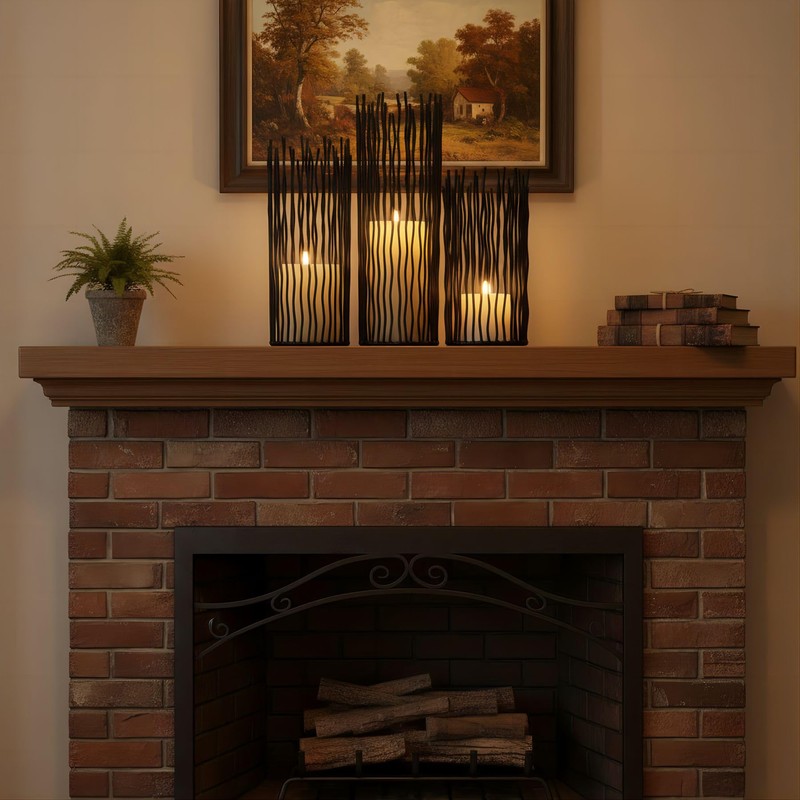 Black Metal Wire Willow Pillar Candleholder Set, Creative Hollow Geometric
