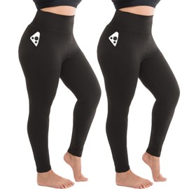 SINOPHANT 2 Pack Plus Size Leggings for Women, High Waisted Tummy Control with Pockets Buttery Soft Yoga Pants Black