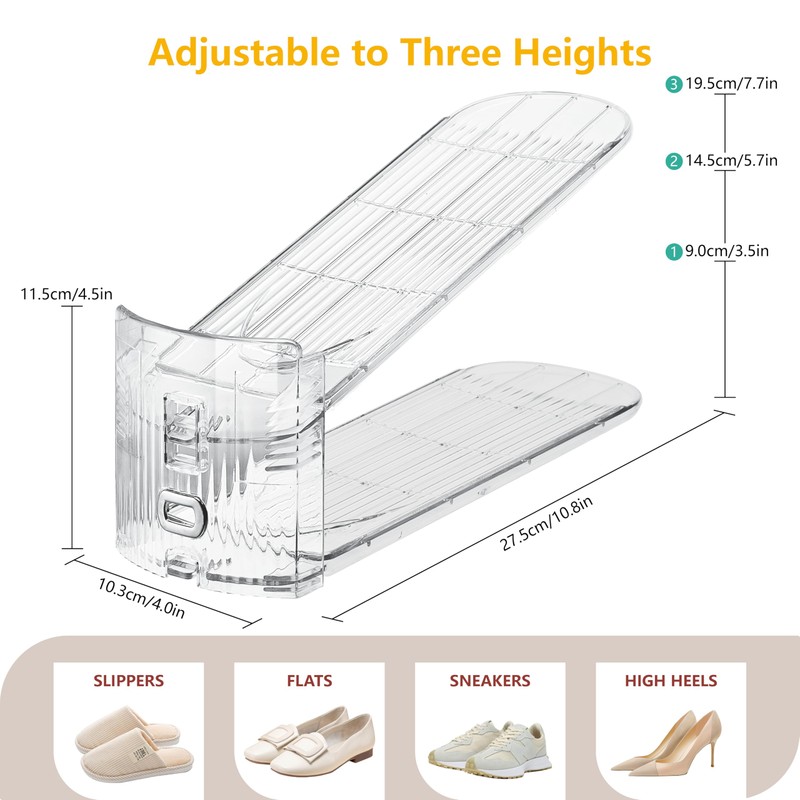 TENTONUP Clear Shoe Slots Organizer for Closet, 24-Pack Adjustable Shoe