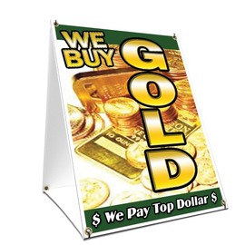 A-Frame Sidewalk We Buy Gold 1 Vertical Sign with Graphics On Each Side | 18" X 24" Print Size