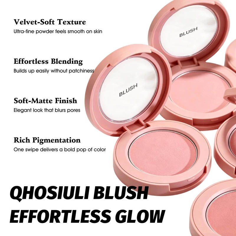 Sweet Pink Blush Palette, Blendable Matte Powder Blush for Cheeks