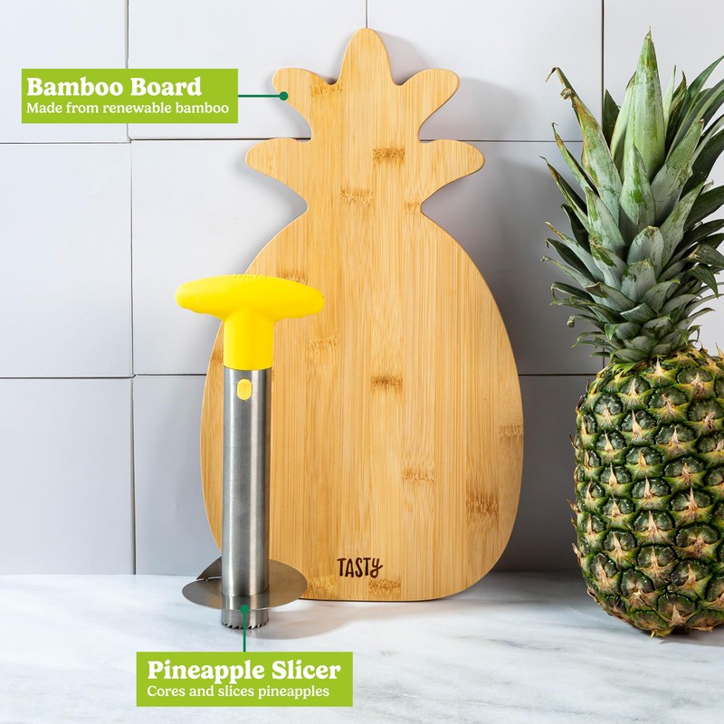 Tasty Pineapple Slicer and Bamboo Board Set, Cores and Slices