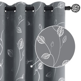 BUHUA Wave Silver Leaf Print Blackout Curtains for Living Room Darkening Curtains Light Blocking Curtains for Bedroom 38W×84L Light Grey 2 Panels