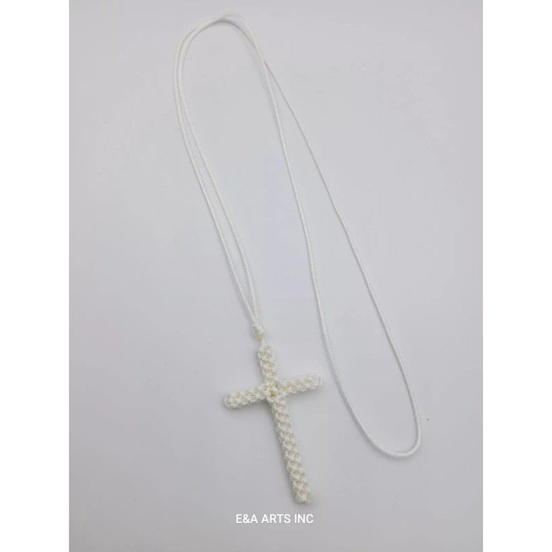 White Knotted Cord Cross Orthodox Prayer Rope Knot macrame Necklace