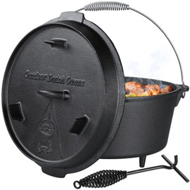 LIFERUN Dutch Oven Pot with Lid, 9.7 Quart Cast Iron Dutch oven, with Lid Lifter Handle & Stand and Dual Function Lid Griddle for Home Cooking BBQ Baking