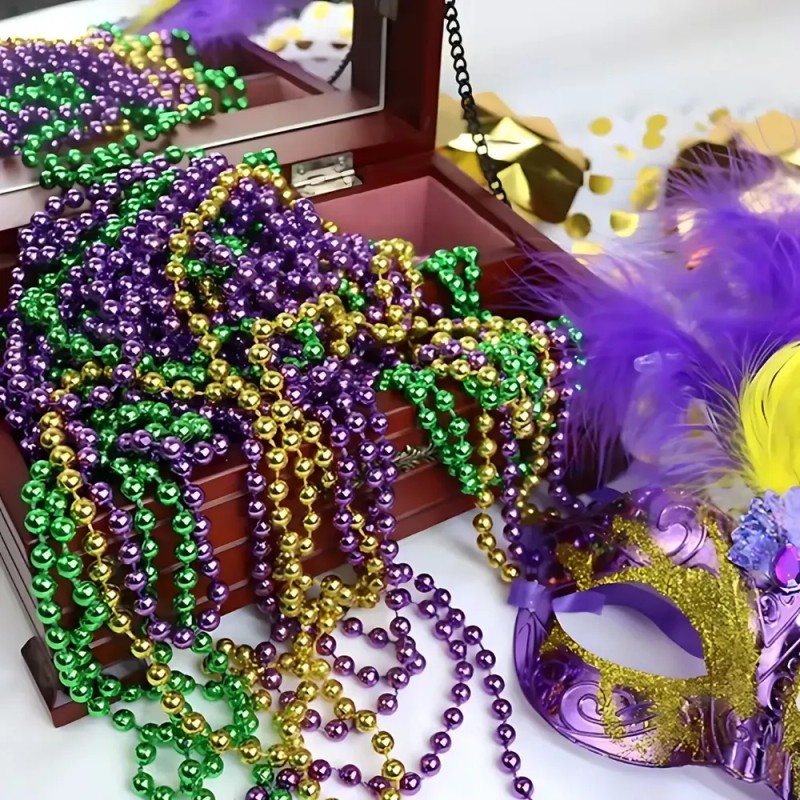 48 Collar Bolitas Mardi Gras Brilloso Batucada Fiesta Boda