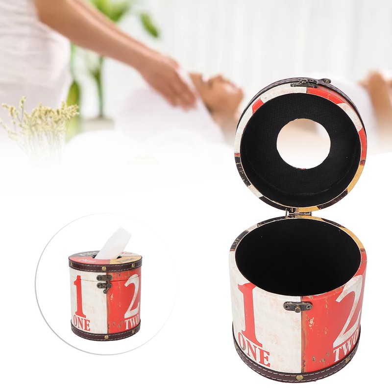 Retro Tissue Box Cylindrical Fashionable PU Leather Wooden Napkin Storage