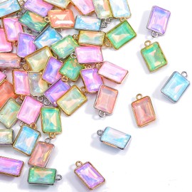 40Pcs Paired Crystal Pendants Charms for Jewelry Making Supplies, Rhinestone Gemstone Charms Findings for Necklace Earrings Craft (Rectangle)