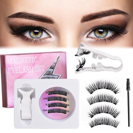 Magnetic Eyelashes with Applicator,2 Pair False Eyelashes Magnetic No Glue Needed Fake Lashes Waterproof Cat Eye Best Magnetic Lashes Natural Look with Eyelash Brush Easy to Wear Remove for Beginners